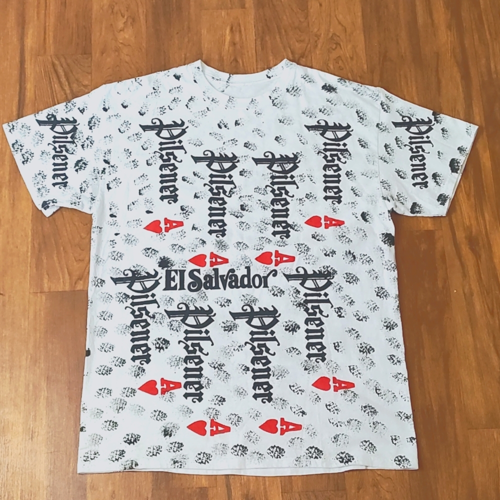El Salvador Red Ace of Hearts Pilsener White and Black and Red ♥️ t-shirt